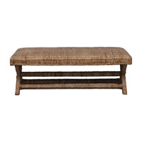 Woven Water Hyacinth and Mahogany Wood Bench