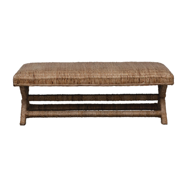 Woven Water Hyacinth and Mahogany Wood Bench
